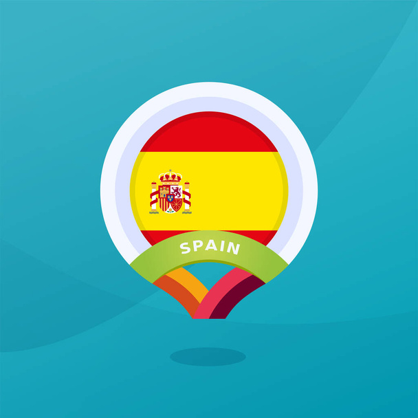 Ισπανία διάνυσμα σημαία καρφίτσα θέση χάρτη. Ευρωπαϊκό τουρνουά ποδοσφαίρου 2020 τελικό στάδιο. Επίσημα χρώματα και στυλ πρωταθλήματος. - Διάνυσμα, εικόνα
