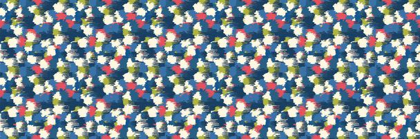 Classic Blue Vector Käsin piirretty Spotty Camo Dot Saumaton Banner Pattern. Leikkisä epätäydellinen Appaloosa tyyli Border tausta. Valkoinen punainen tiheä pakattu. Katkoviiva eläinten ihon rakenne nauha leikata reuna Eps 10
  - Vektori, kuva