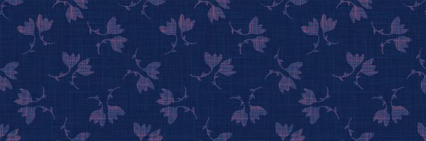 Klasszikus kék vektor francia vászon virág textúra banner háttér. Sötét farmer Blu Dye Fibre Foral zökkenőmentes határ minta. Közelkép Weave Effect Fabric. Férfias farmernadrág Textilszalag vágás Edge Eps10 - Vektor, kép