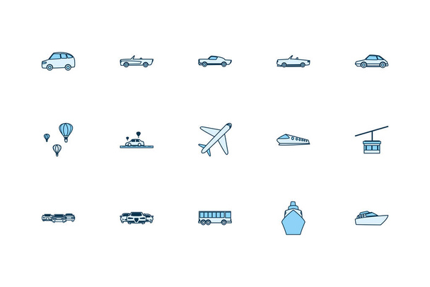 Isolated transportation vehicles line style icon set vector design - Vector, afbeelding