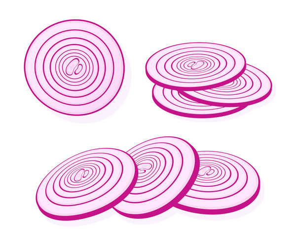 Sliced red onion isolated on white background. Rings of red onion. Vector Illustration - Vector, Image