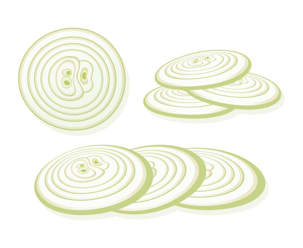 Nakrájená cibule izolovaná na bílém pozadí. Cibulové kroužky. Vektorová ilustrace - Vektor, obrázek