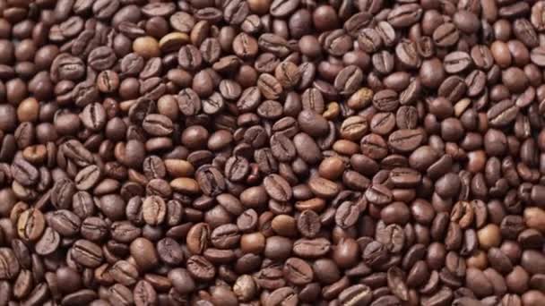 Dark roasted coffee beans move in a circle. - Video, Çekim