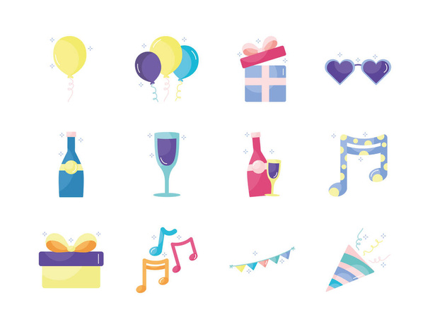 Isolated party flat style icon set vector design - Διάνυσμα, εικόνα