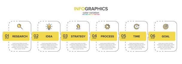 Concetto di modello di business a freccia con 6 fasi isometriche successive. Sei elementi grafici colorati. Progettazione temporale per brochure, presentazione. Layout di progettazione infografica - Vettoriali, immagini