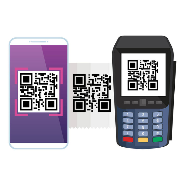 смартфон и датафон с кодом сканирования qr
 - Вектор,изображение