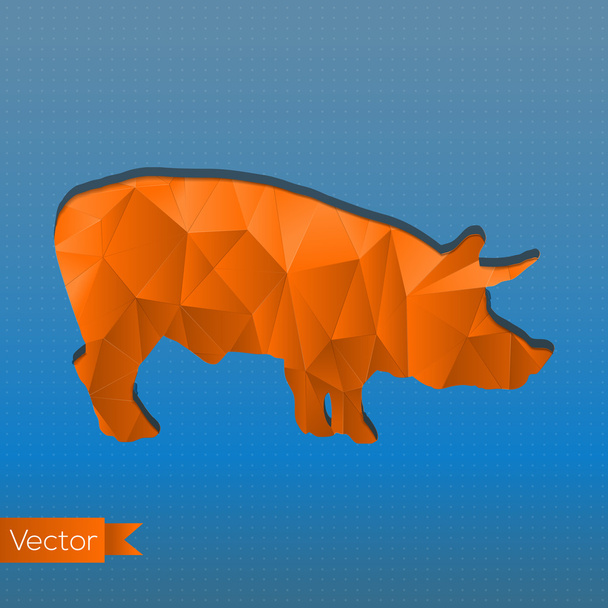 Abstract triangular stamp orange pig isolated on pure, simple, dotted, blue gradient background. Vector illustration. Can be used like birthday, valentine or wedding invitation card. - ベクター画像
