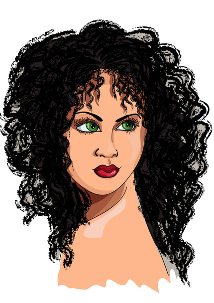 Drawing a girl with curly hair - Vector, Image
