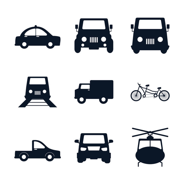 Vehículos de transporte aislados silueta estilo icono conjunto vector diseño
 - Vector, imagen