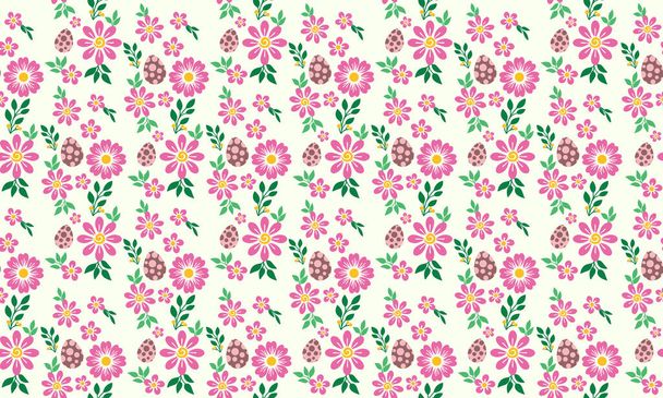 Cute of Easter egg pattern background, with seamless leaf and flower design. Collection - Vector, Imagen