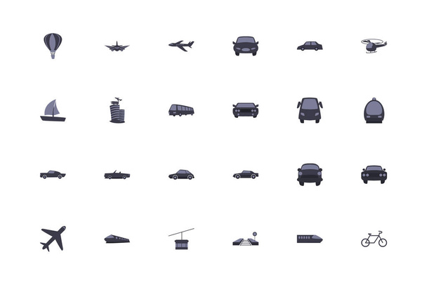 Isolated transportation vehicles fill style icon set vector design - Vector, Image