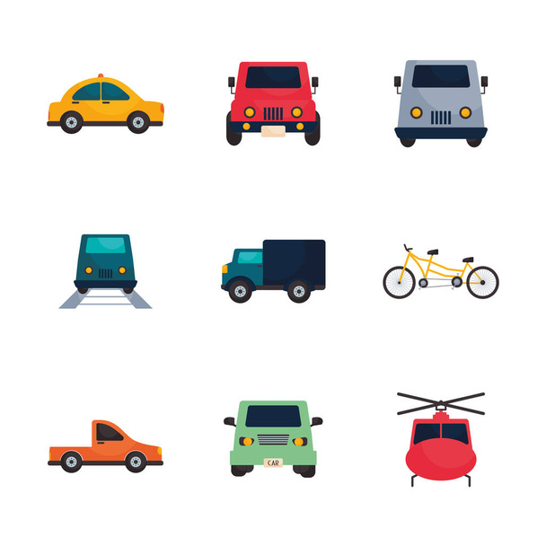 Isolated transportation vehicles flat style icon set vector design - Vector, afbeelding