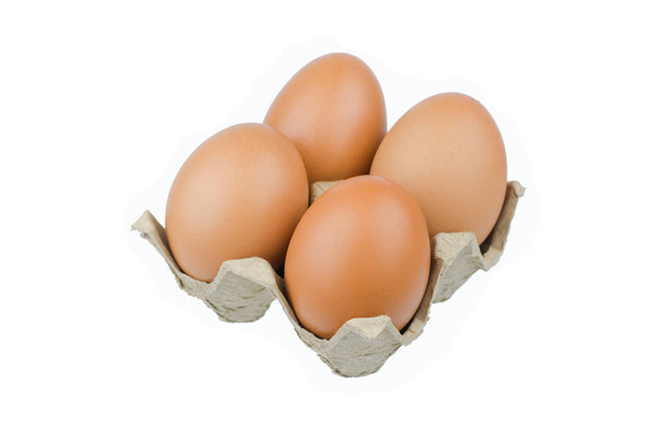 Bandeja de ovo de papel isolada em fundo branco
 - Foto, Imagem