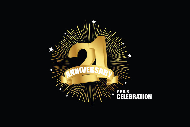 21 éves évfordulós ünnepség logotípusa. évforduló logó arany elszigetelt fekete háttér, vektor design ünneplés, meghívó üdvözlő kártya-vektor - Vektor, kép