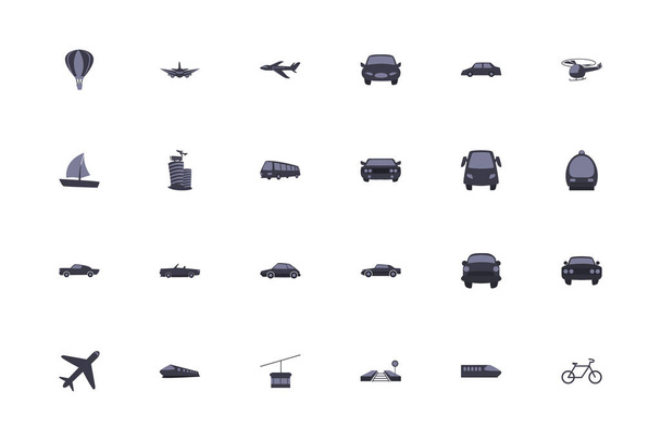 Isolated transportation vehicles fill style icon set vector design - ベクター画像