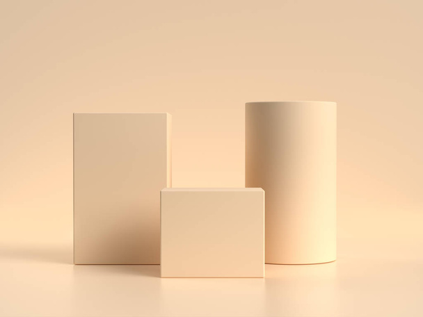 geometric shape set blank podium shelf cream/soft yellow scene 3d rendering - Valokuva, kuva