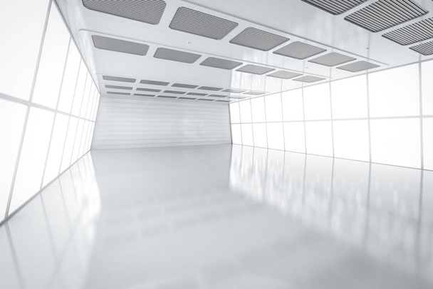 3D vykreslování interiér bílá a čistá prázdná místnost nebo továrna  - Fotografie, Obrázek