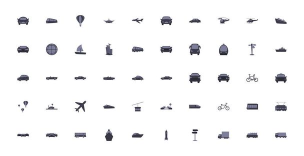 Isolated transportation vehicles fill style icon set vector design - Vektor, obrázek