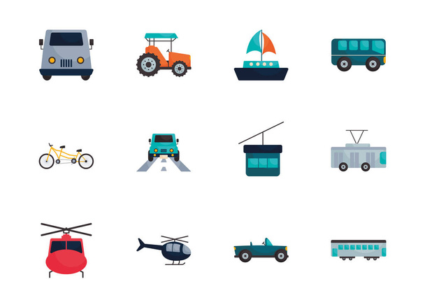 Isolated transportation vehicles flat style icon set vector design - Vector, Image