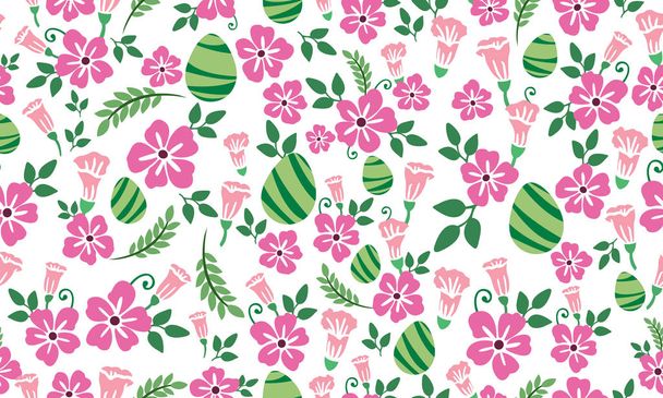 Seamless of leaf and floral pattern background design for Easter, with unique egg design. Collection - Vector, Image