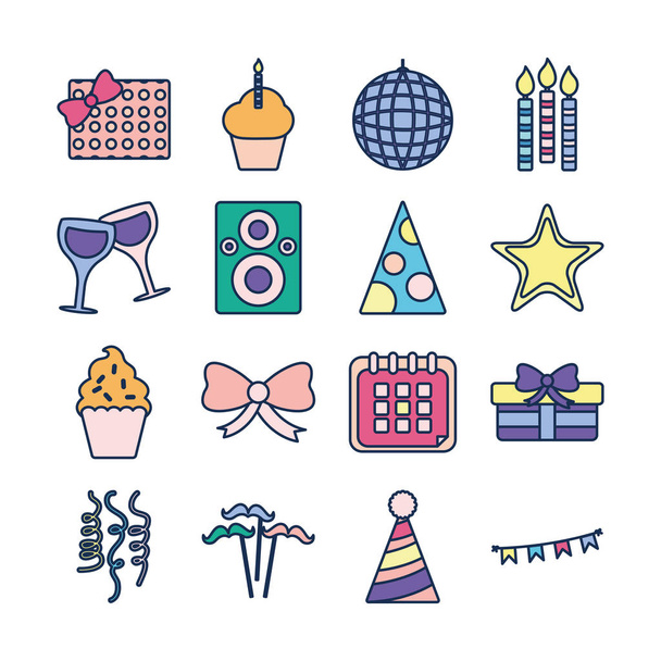 Isolated party line fill style icon set vector design - Vektor, Bild