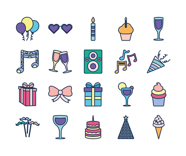 Isolated party line fill style icon set vector design - Vector, Image