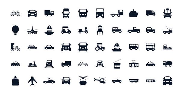 Isolated transportation vehicles silhouette style icon set vector design - Vector, Image