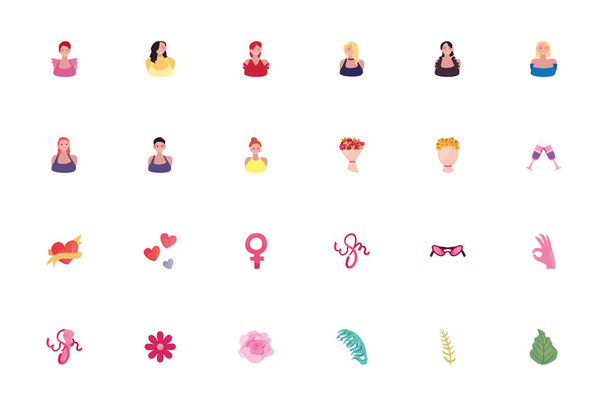 Womens day fill style icon set vector design - ベクター画像