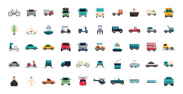 Isolated transportation vehicles flat style icon set vector design - Vector, Image