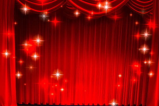 Vorhang und Beleuchtung auf der Bühne. Illustration des Vorhangs des Theaters. - Foto, Bild