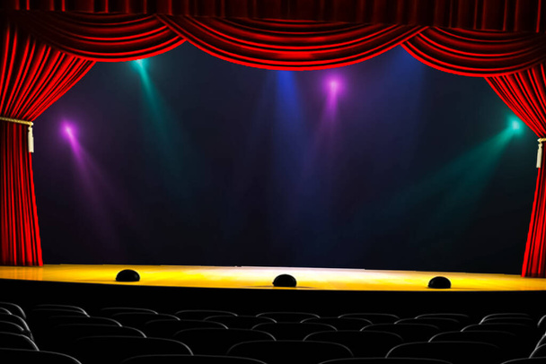 Cortina de teatro e iluminación en el escenario. Ilustración de la cortina del teatro
. - Foto, imagen