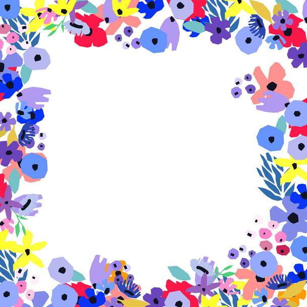 Floral frame made of flowers. Wildflowers leaves and branches. Vector illustration. - Vector, Imagen