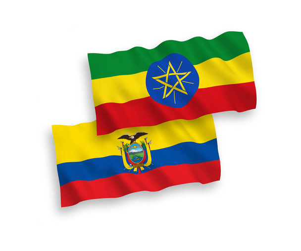 エチオピアとエクアドルの国旗が白地に隔離されている。１～２％. - ベクター画像