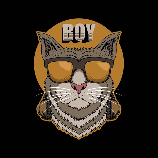 Εικονογράφηση φορέα ακουστικών Cat Boy - Διάνυσμα, εικόνα