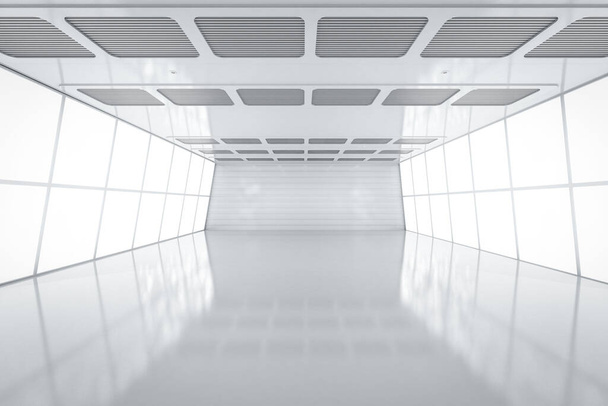 3d απόδοση εσωτερικό λευκό και καθαρό άδειο δωμάτιο ή εργοστάσιο  - Φωτογραφία, εικόνα