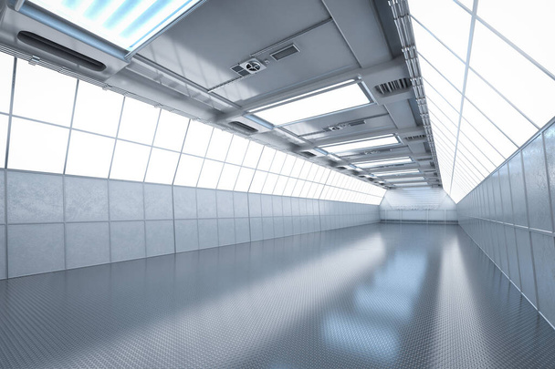 3D візуалізація інтер'єру білого і чистого порожнього приміщення або заводу
  - Фото, зображення