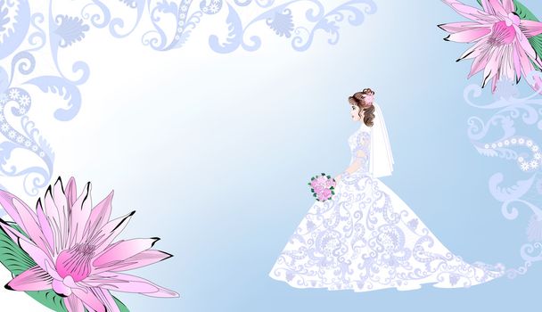 Wedding card with bride on a blue background - Vektor, obrázek