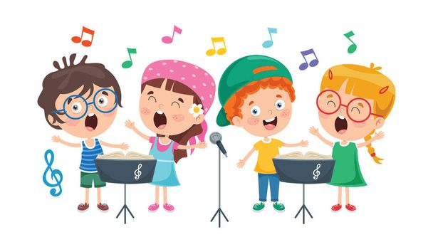 Komik Küçük Çocuklar Müzik Çalıyor - Vektör, Görsel