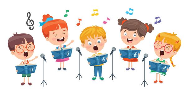 Веселые маленькие дети, исполняющие музыку - Вектор,изображение