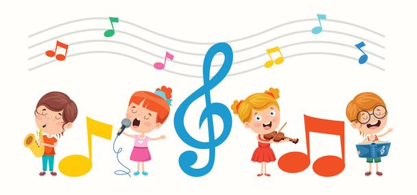 Веселые маленькие дети, исполняющие музыку - Вектор,изображение