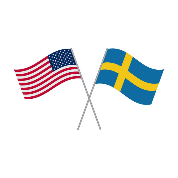 白い背景に隔離されたアメリカとスウェーデンの国旗ベクトル - ベクター画像