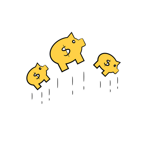 falling piggy banks yellow theme - Vector, Image