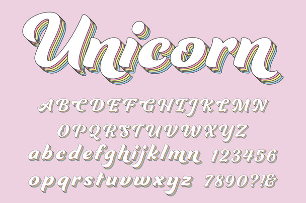 Magiczne litery, liczby i symbole alfabetu 3D. Słodka dziecięca typografia. Wektor - Wektor, obraz