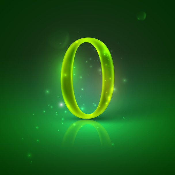 0. Green glowing number zero - Vector, Image