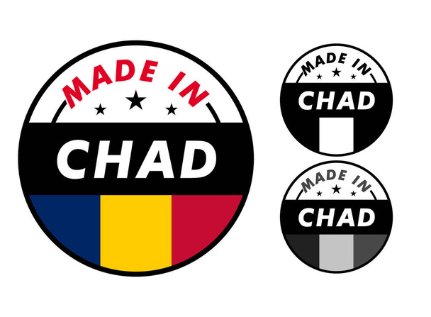 Виготовлений в Чаді з прапором Чаду для етикетки, наклейки, значка. - Вектор, зображення