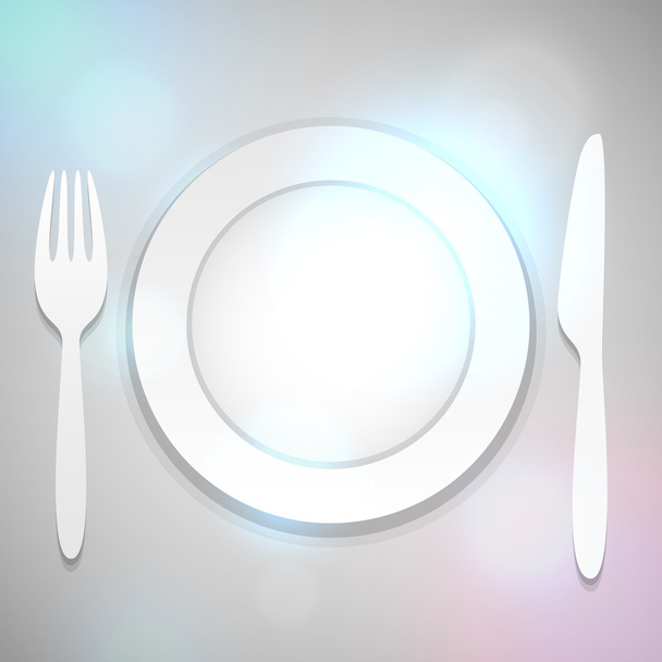 Plate, fork and knife - Вектор,изображение
