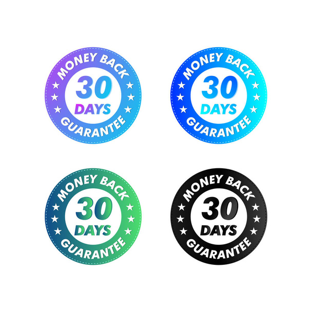 Illustration vectorielle de timbre de garantie de remboursement 30 jours. icône de certificat vectoriel. Ensemble de 4 beaux dégradés de couleurs
 - Vecteur, image