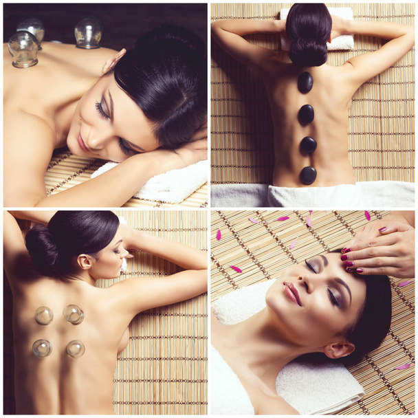 Collection de photos avec des femmes ayant différents types de massage. Spa, bien-être, guérison, rajeunissement, soins de santé et aromathérapie collage
. - Photo, image