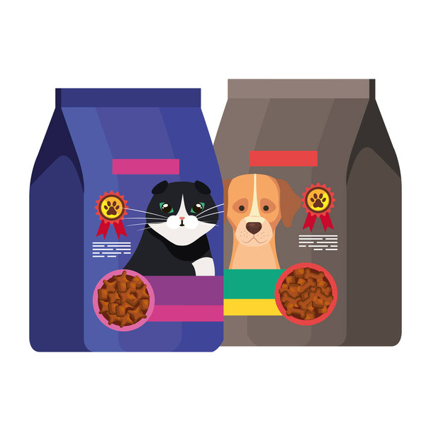 bags of food for cat and dog - Vektor, Bild