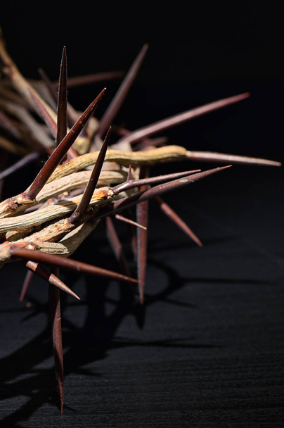 Crown Of Thorns On A Black Wooden Background - Photo, Image